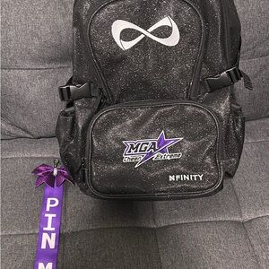 NFINITY Black Glitter Kids Cheer Bag with Purple Accents
